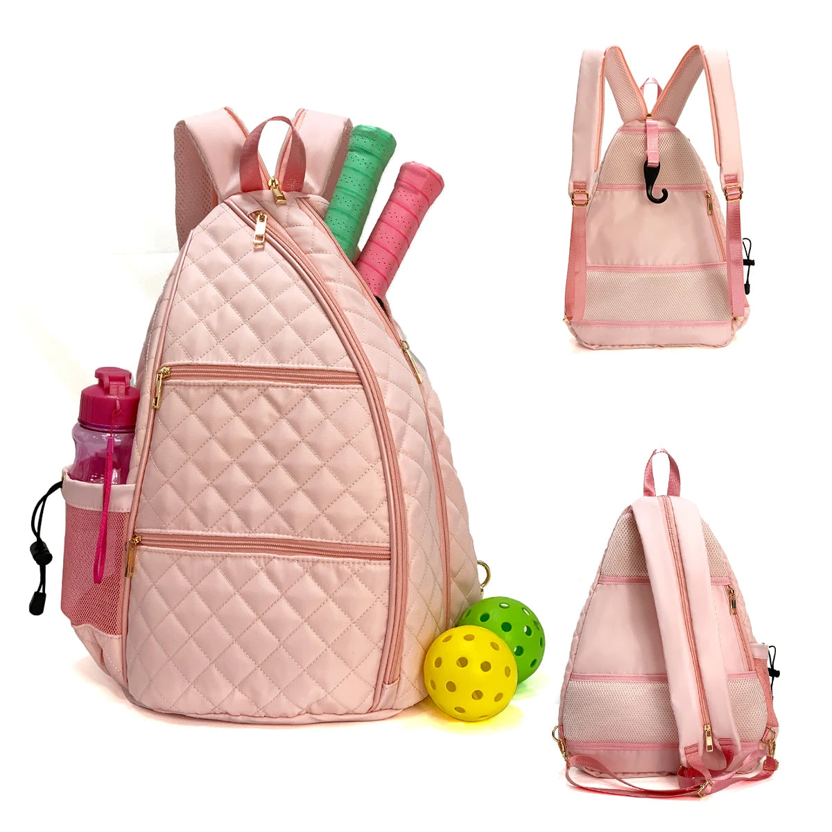Quilted Puffer Pickleball Padel Bag Men's & Women's Reversible Pickleball Backpack Adjustable Sling Bag with Hook Pickleball Bag