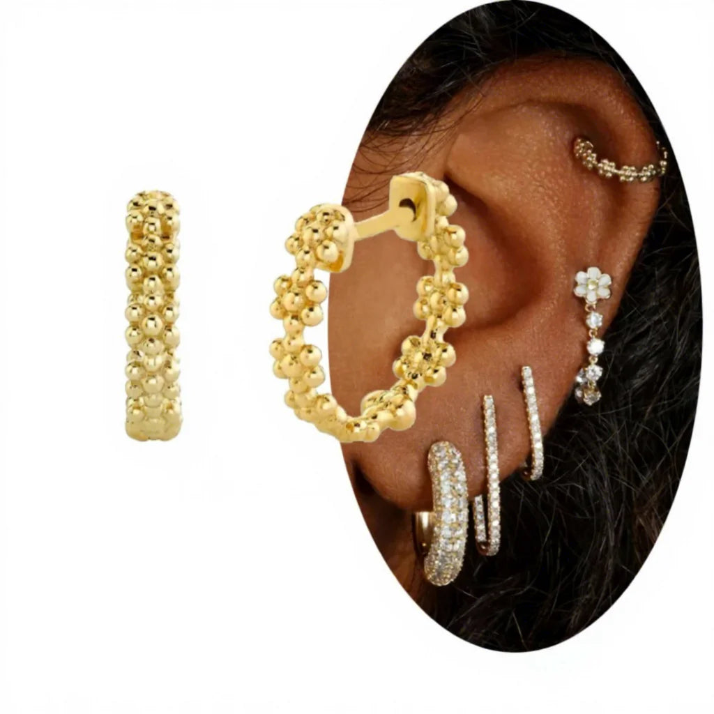 FUAMAY 925 Silver Gold Plated Vintage Design Hypoallergenic Chunky Hoop Earrings with Zircon for Women's Party & Gift