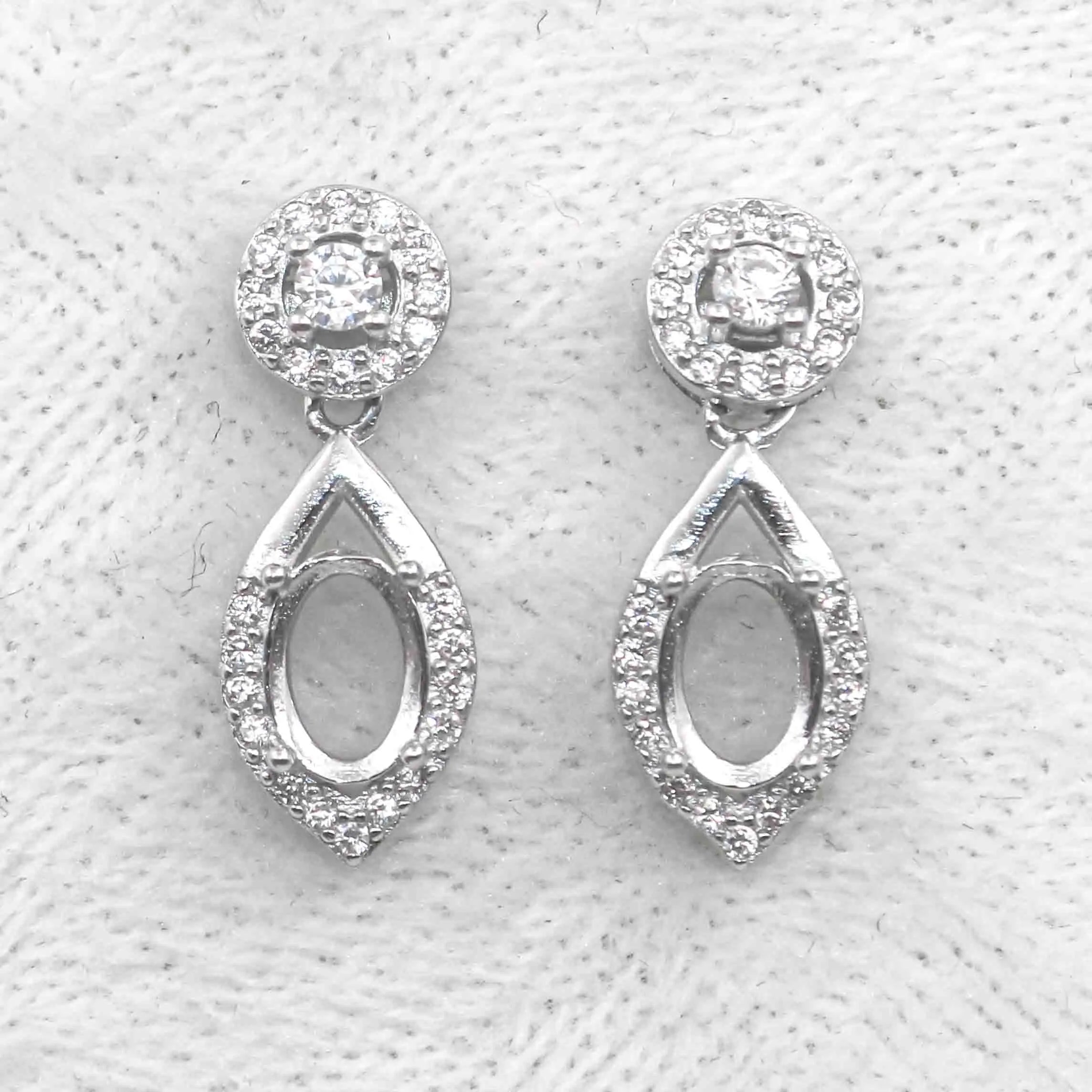Sterling Silver 5*7/6*8mm Semi Mount Stud Earrings Empty Support Blank Claw Setting S925 Base Without Center Stone for DIY Inlay