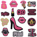 Iron on Embroidered Black Pink Style Mouth Lips Heels CEO Patches for Clothes Bag Decoration