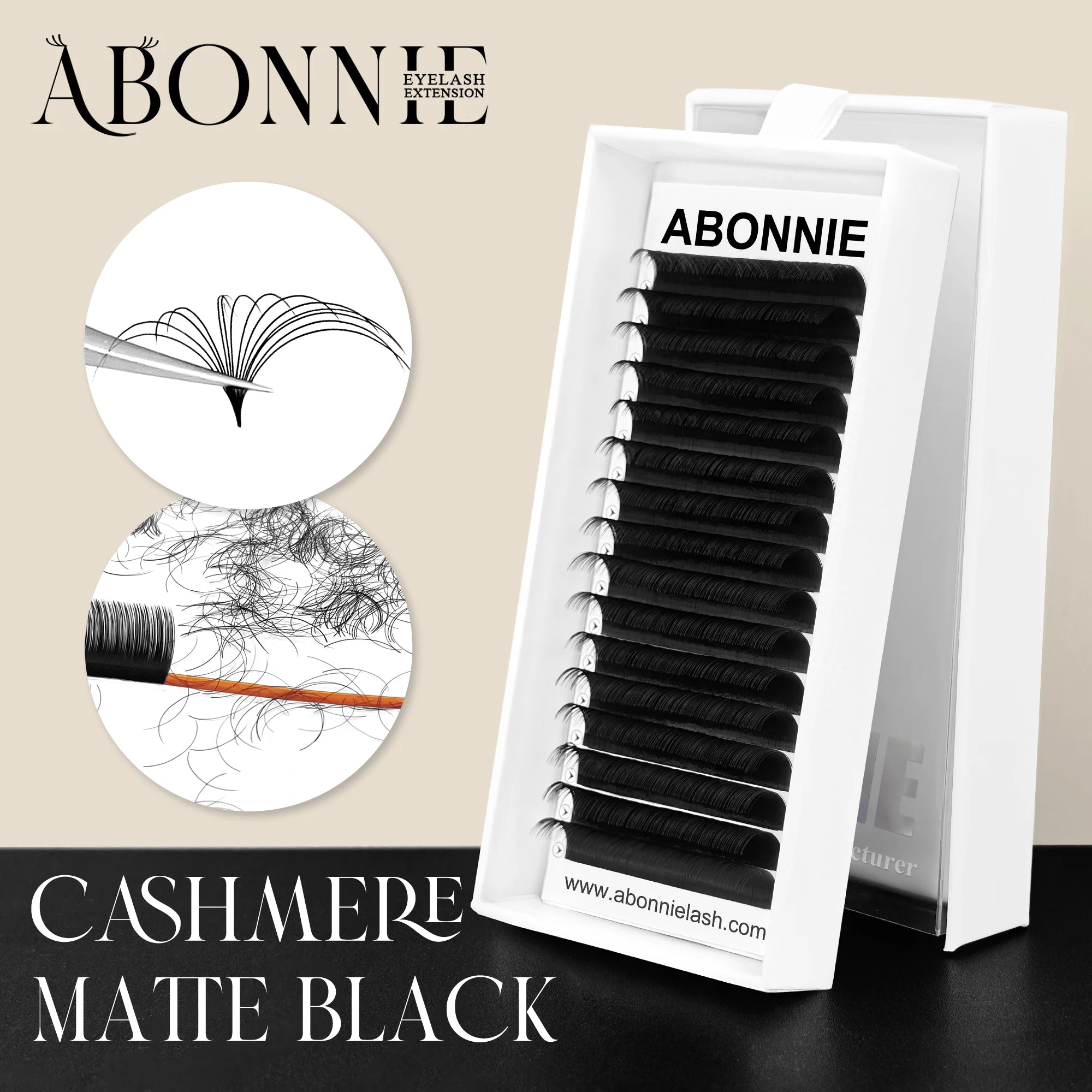 Abonnie 0.03 Korean PBT Cashmere Eyelash Extensions Volume ultra Matte Black Lash Extensions Cashmere Velvet Finish Lash Trays