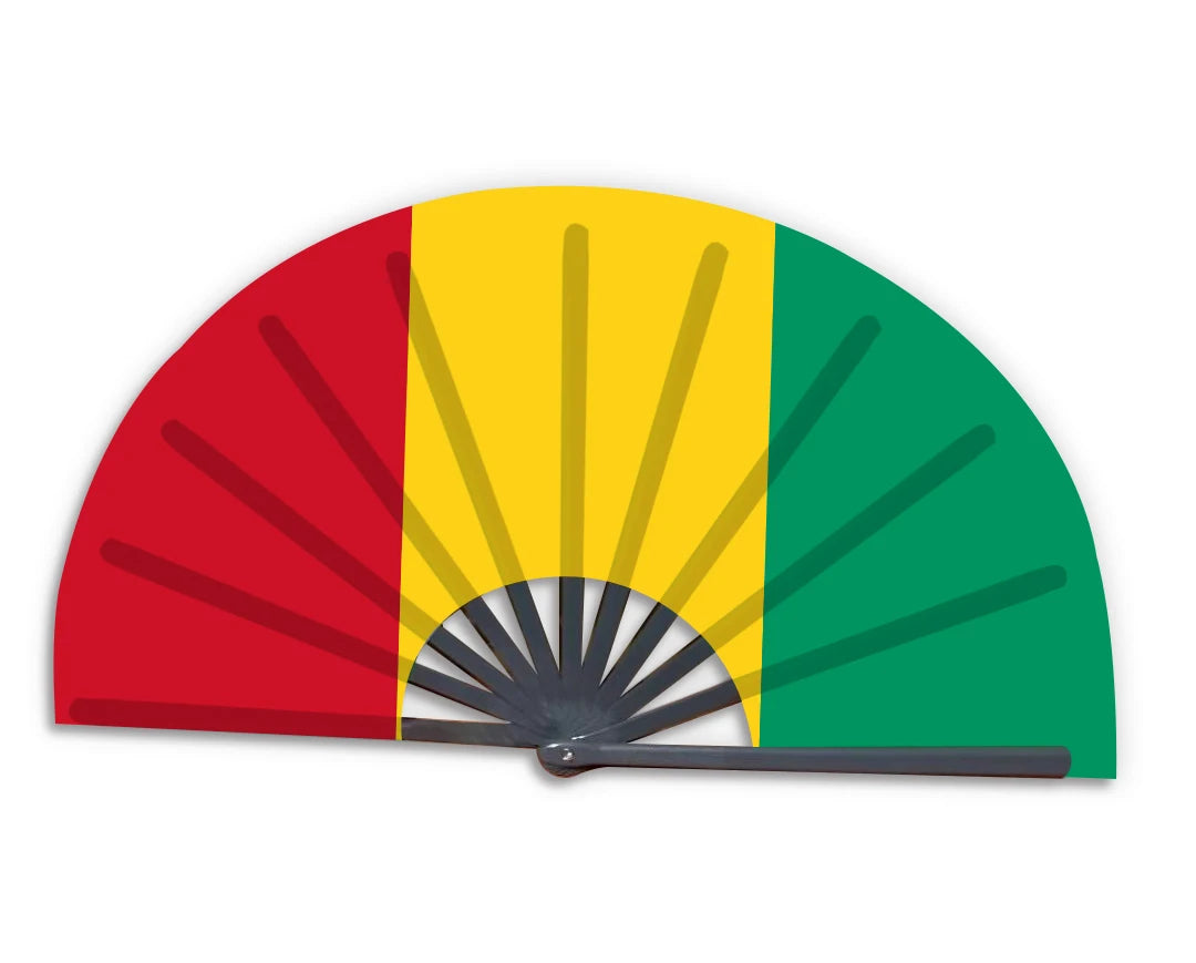 2022 Wholesale Custom Printed National Cuntry Flag Guinea Folding Bamboo Hand Held Fan