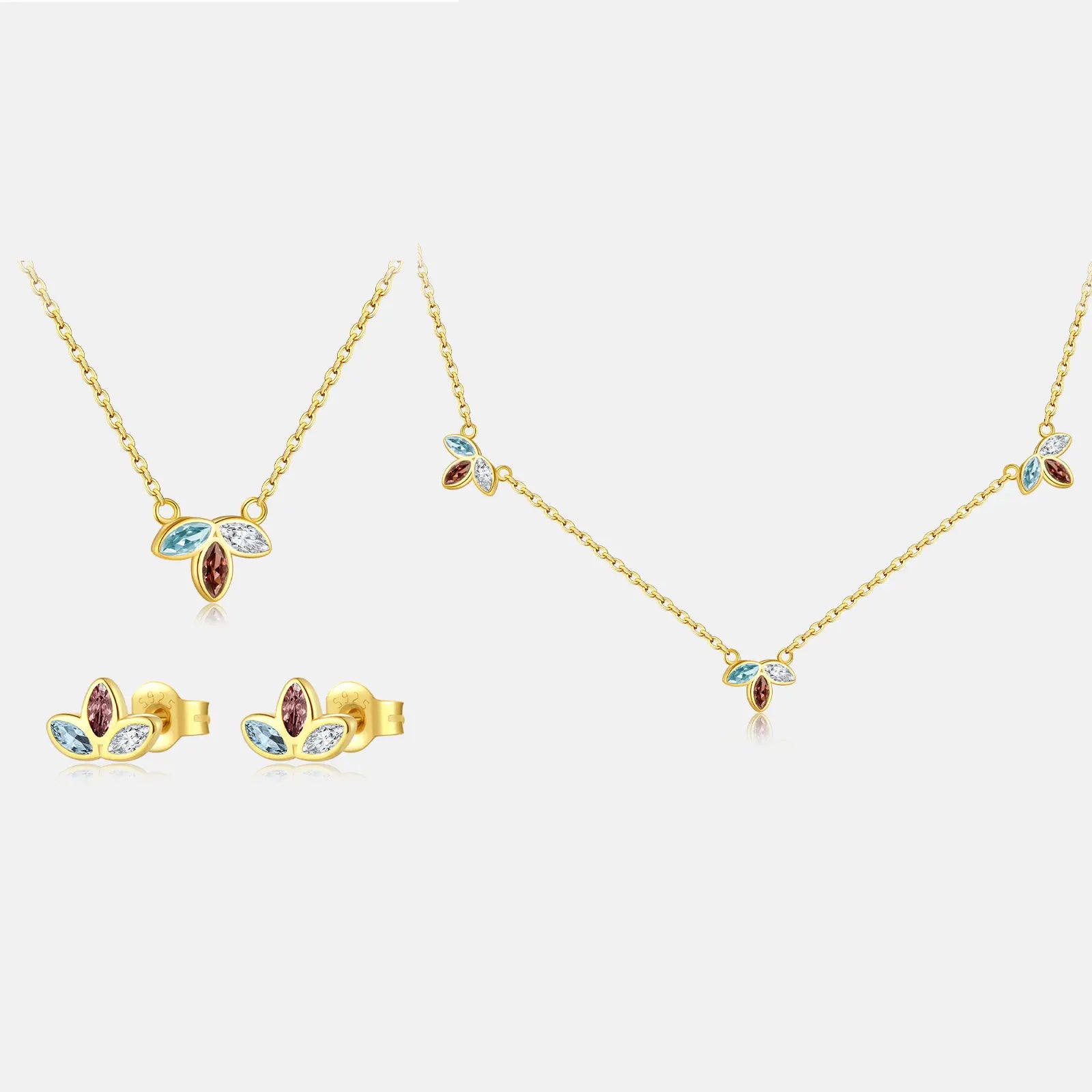 FUAMAY Collares Para Mujer Fashion Colored Zircon Jewelry Necklace Three Leaf Clover Necklace