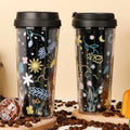 Custom Logo 16oz Black Acrylic Double Layer Travel Mug with Lid and Straw Printed Plastic Coffee Tumbler
