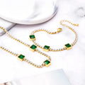 Woman Fashion Stainless Steel Tennis Chain Luxury Green Cubic Zircon Diamond Tennis Chain Necklace Bracelet Jewelry Set