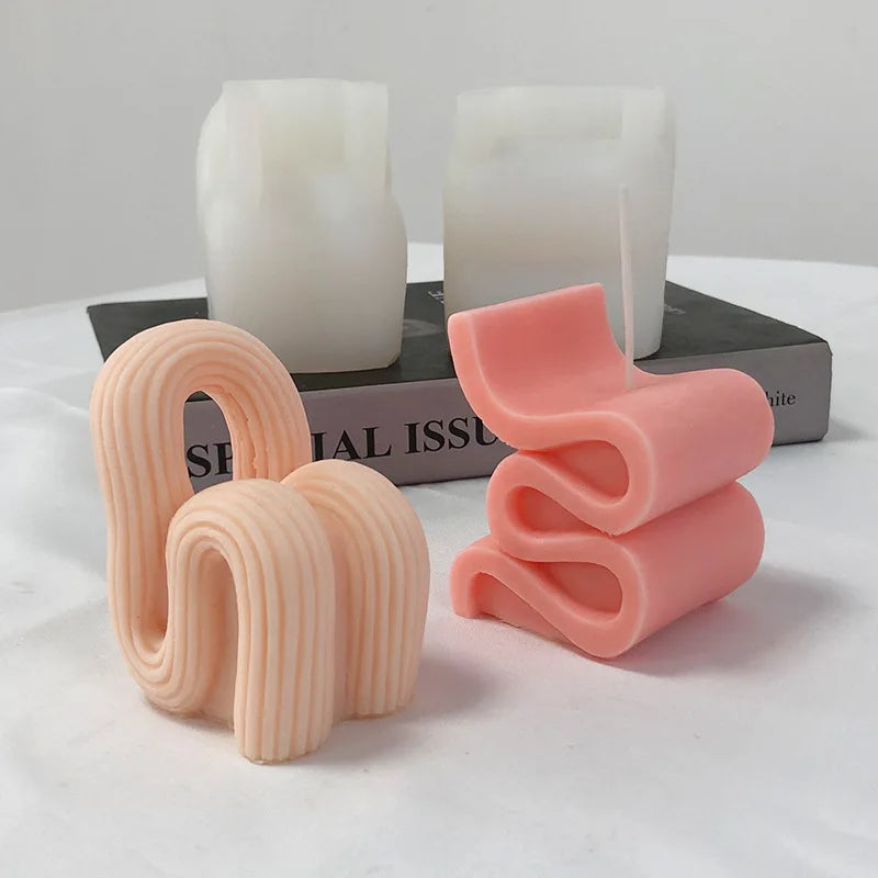 Handmade DIY Geometric Silicone Candle Mold Irregular Stripe Aromatherapy Gypsum Ornament for Sofa & Chair Comes in OPP Bag