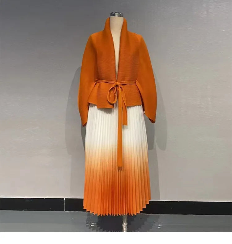 Latest Design Fall African Outfits for Lady Long Sleeve Coat and Midi Skirt 2 Piece Set for Women