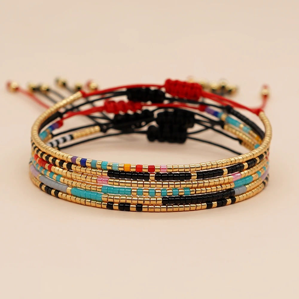 Bohemia Handmade Miyuki Seed Beads Mixed Color Adjustable Star Turkish Eye Design Hand Accessory Fashion Jewelry Woman Bracelet