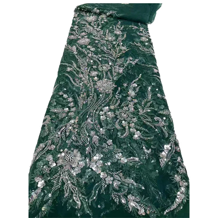 100% Polyester Beads Luxury Dress Net Lace Fabric Dobby Transparent Lace Fabrics for Dress