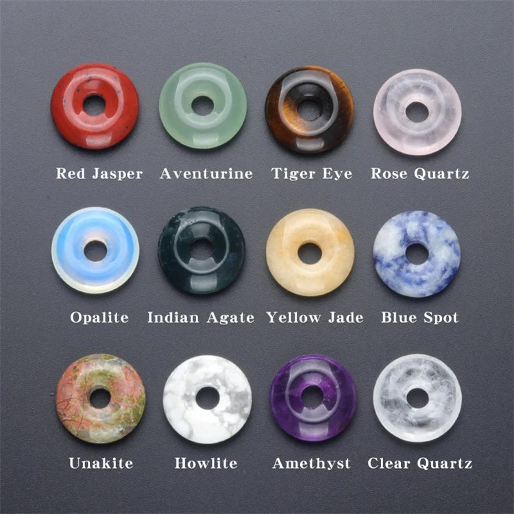 20mm Natural Crystal Semi-precious Stone Large Hole Loop Donut Pendant Charm Bead DIY Pendant Bracelet Accessories
