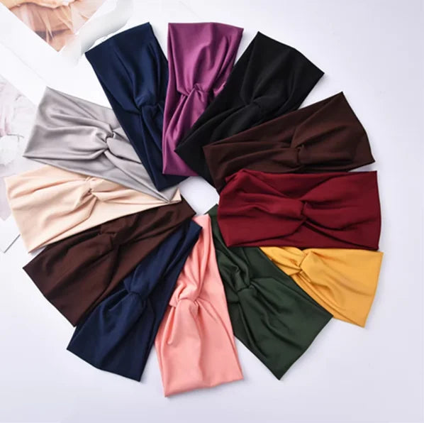 Candy Plain Color Elastic Wide Cross Twisted Knotted Headwrap Headbands Polyester Yoga Sports Hairbands Turbans
