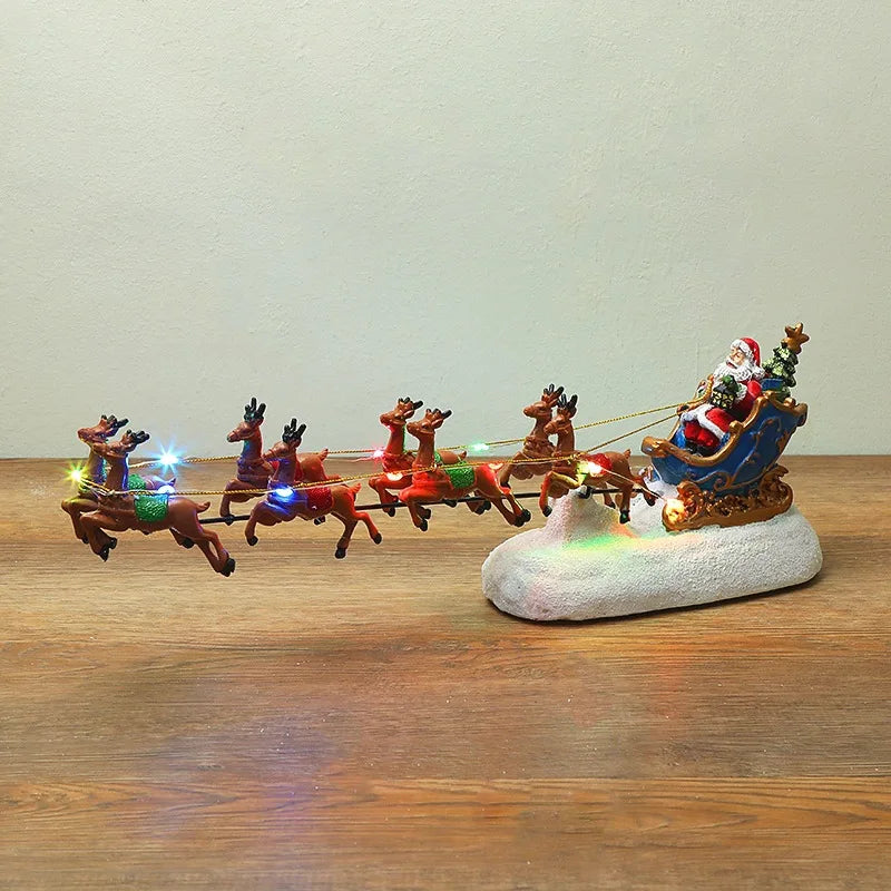 Christmas Home Ornaments Luminous Deer Pulling Car with Santa Claus for New Year Gift