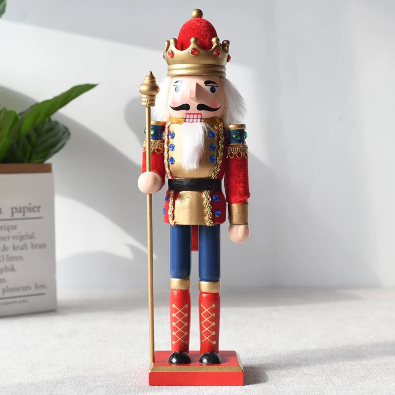 Hot Selling Clothes Wrapped Wooden Crown Christmas Nutcracker King with Scepter