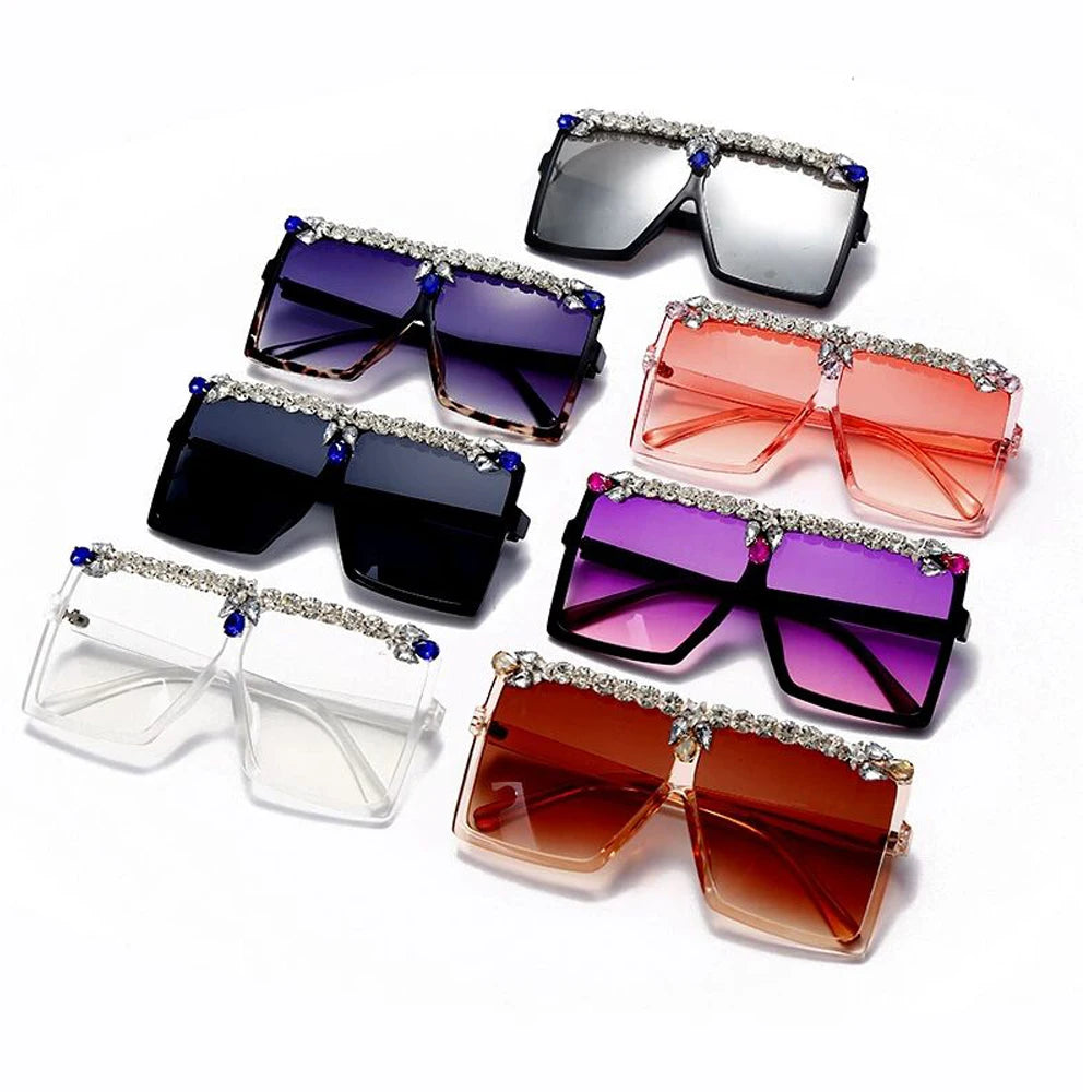 0297 Hot Sale Customizable Fashion Ladies Large PC Full Frame Sunglasses With Diamonds