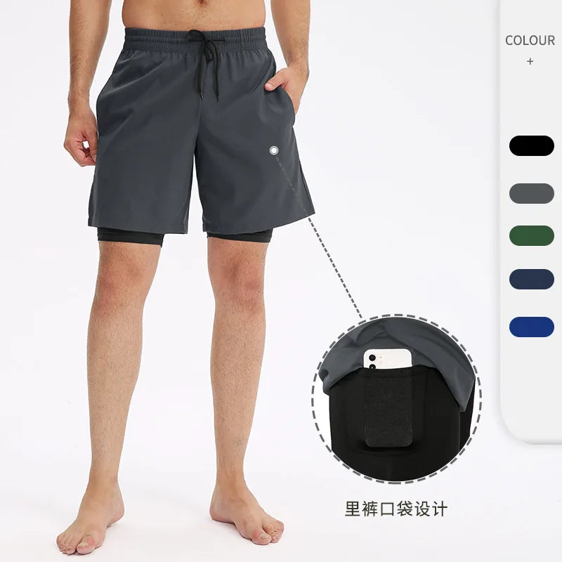 Men's Two-piece Fitness Shorts Tight High-bouncing Basketball Running Training Pants Quick-drying Double Layer Sweatpants