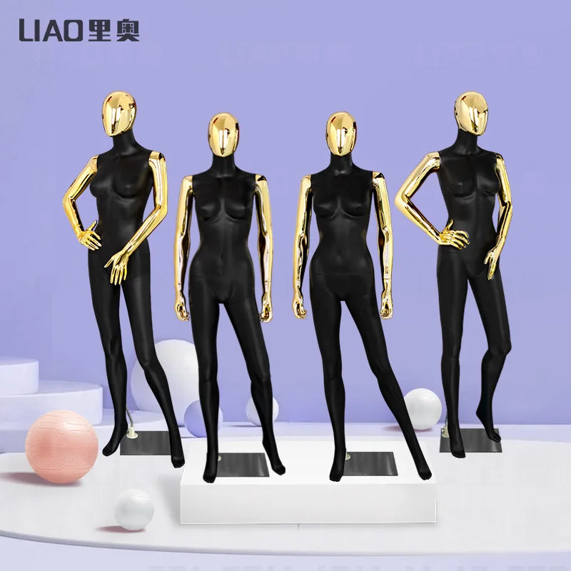 Chrome Female Mannequin Electroplating Gold Women Full Body Plastic Dummy Fashion Garments Display