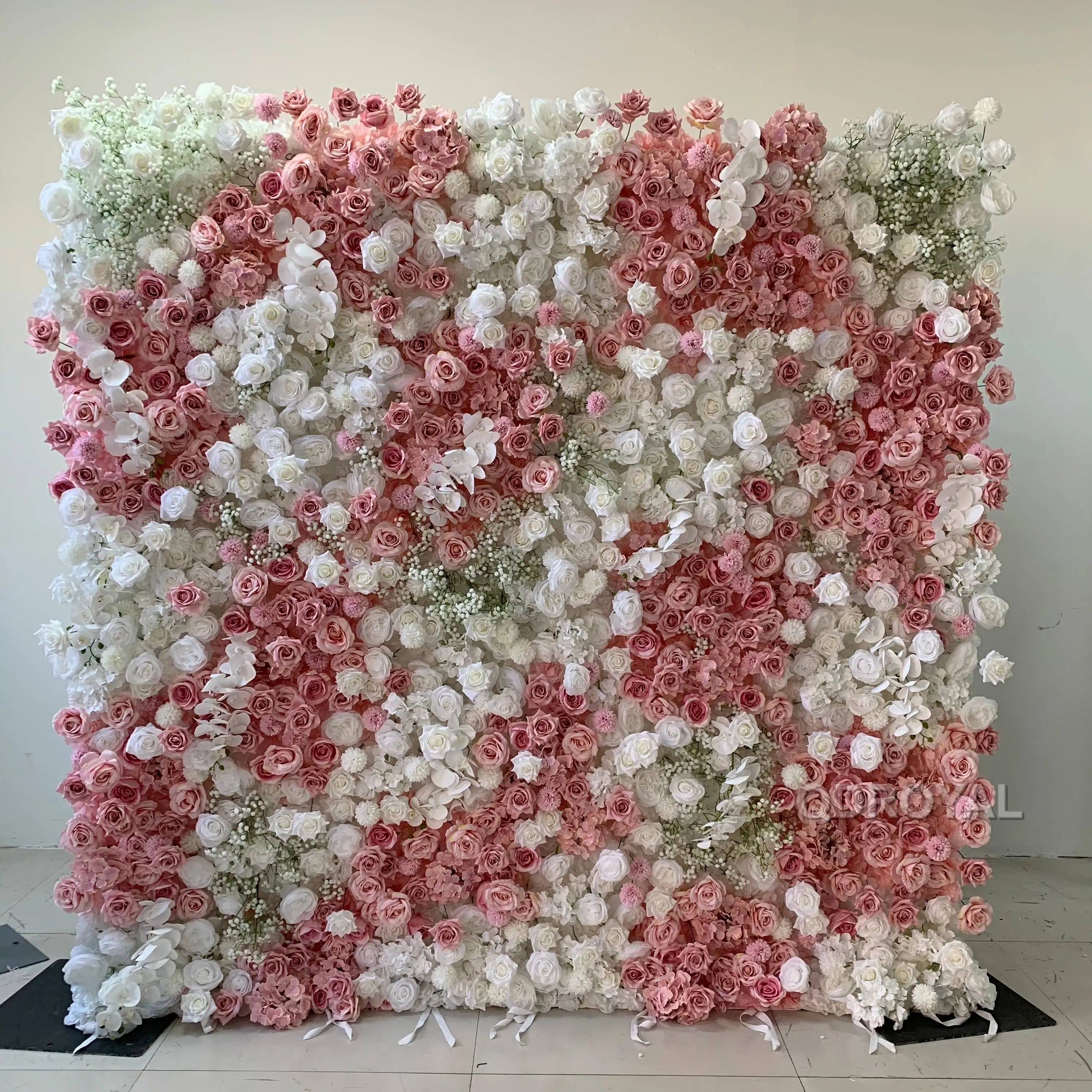 Royal Artificial Flower Wall Panel Pink White Green Leaves Rose Flower Decoration Backdrop Artificial Flower Wall for Wedding