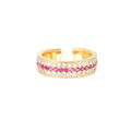 Red Zircon Open Ring for Women Trendy High-End Brass with Real Gold Plating Light Luxury Exquisite Fashion Design for Weddings