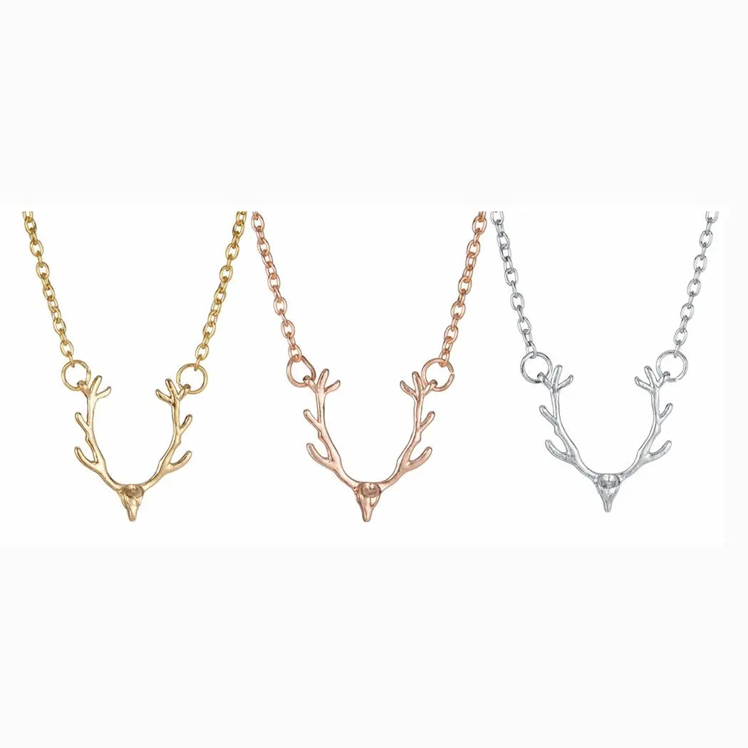 Women Deer Horn Pendant Necklace Charms Christmas Gold Chain Antlers Choke Girl Kids Creative Christmas Jewelry