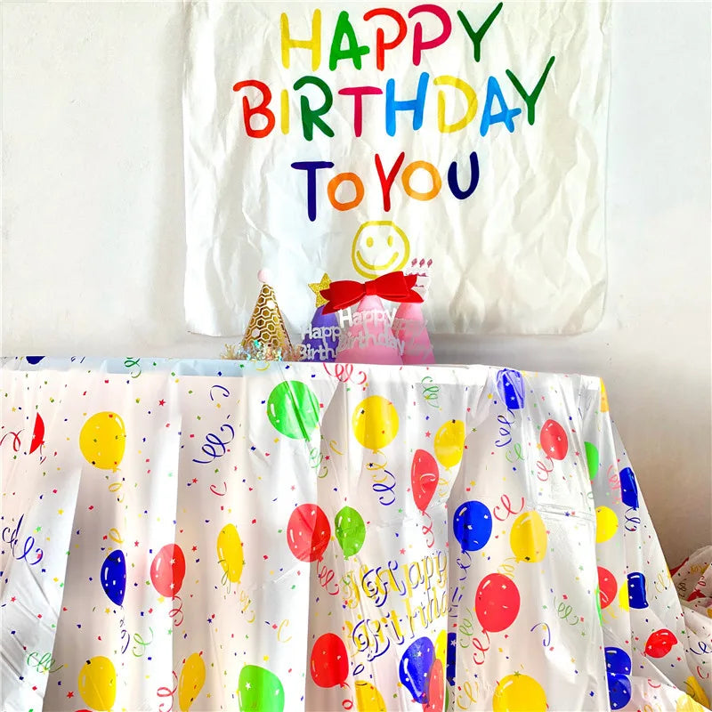 Balloon Pattern PE Plastic Disposable Tablecloth Kids Dessert Table Birthday Decorations Festival Party Table Covers Tablecover