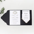 Custom Tri-fold Black Pocket Wedding Invitation Paper Cards with Gold Foil Small Cards for Invitation Event