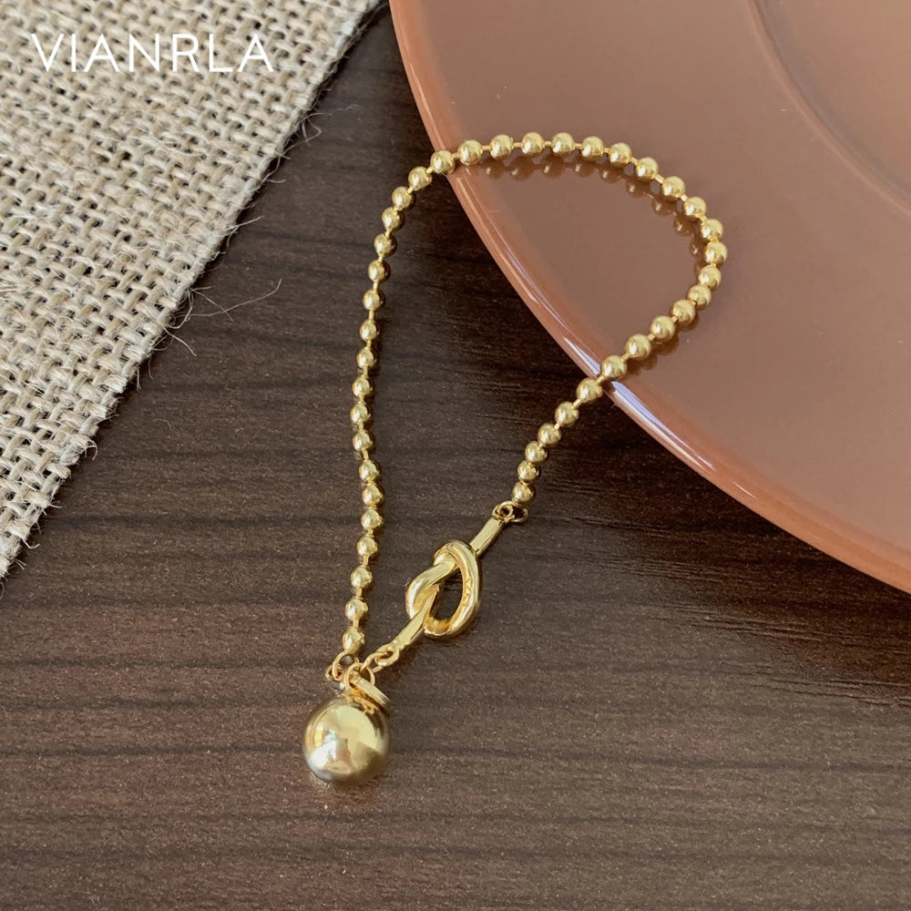 VIANRLA 18K Gold Plated Bracelet Ball Pendant Bead Bracelets 925 Sterling Silver Jewelry for Girl Drop Shipping Free Laser Logo