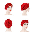 Solid Single Braid Beading Pearl Crystal Polyester Hijab Braid Knot Scarf Head Wrap Muslim Turbans for Ladies