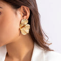 SHIXIN Goth Geometric Metal Petal Flower Stud Earrings for Women Fashion Statement Trendy Gold Color Piercing Earrings Y2K