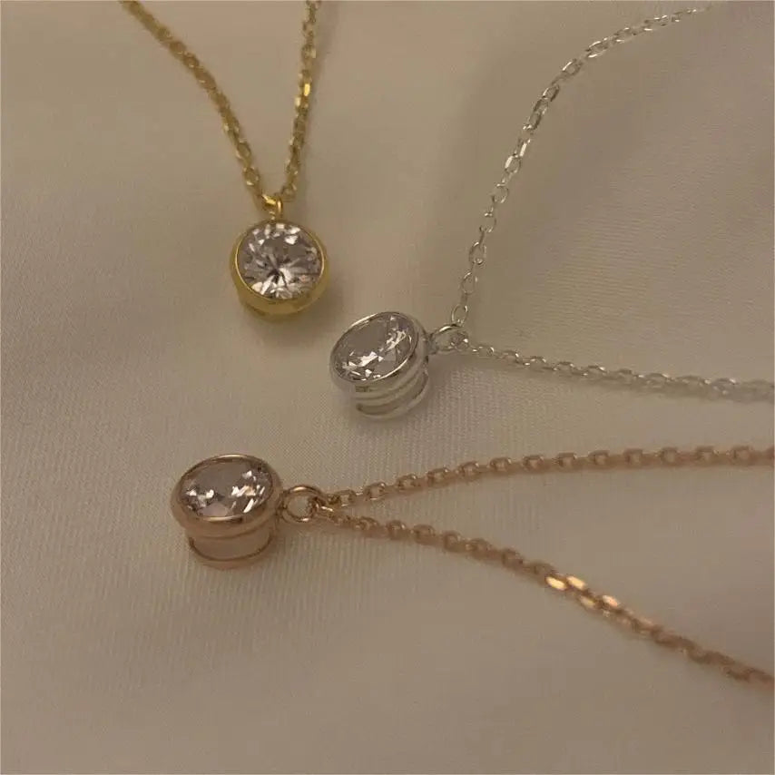 925 Sterling Silver Shiny Round Zircon Necklace Small Charm Necklaces Women Korean Fashion Minimalist Modern Jewelry Wholesale