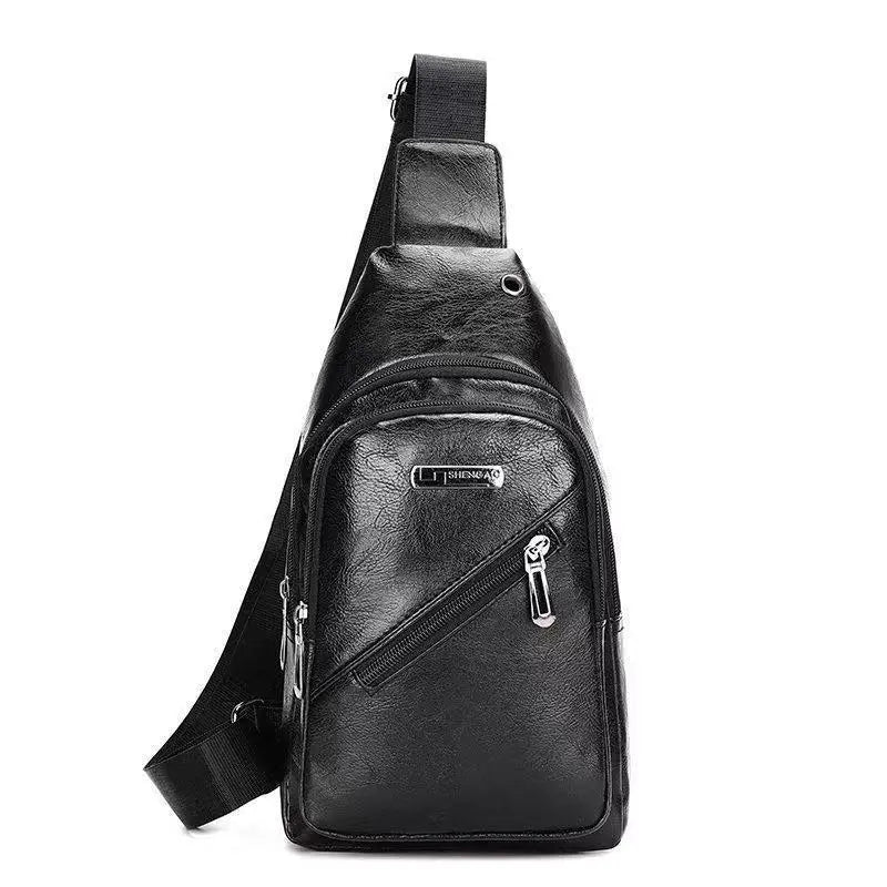 Fashion Men's Chest Bag Outdoor Messenger Bag PU Leather Multi-layer Mobile Phone Shoulder Bag