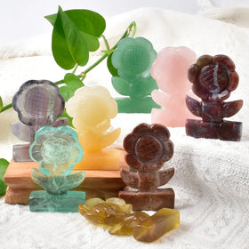 Wholesale Natural Polishing Quartz Gemstone Decoration Energy Healing Stones Crystal Sunflower Carving