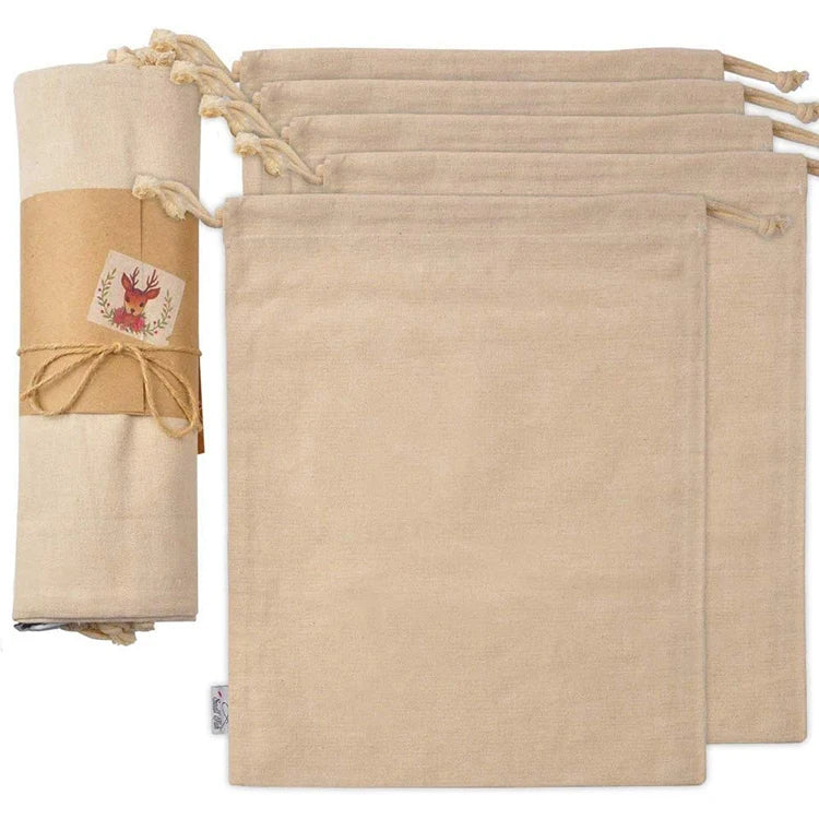 Custom logo Printed White Canvas Cotton Drawstring Dust Bag