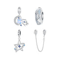 925 Sterling Silver Dream Moon Star Pendant Safety Chain Rhodium Charm for DIY Bracelet Bead Fine Jewelry Making for Women