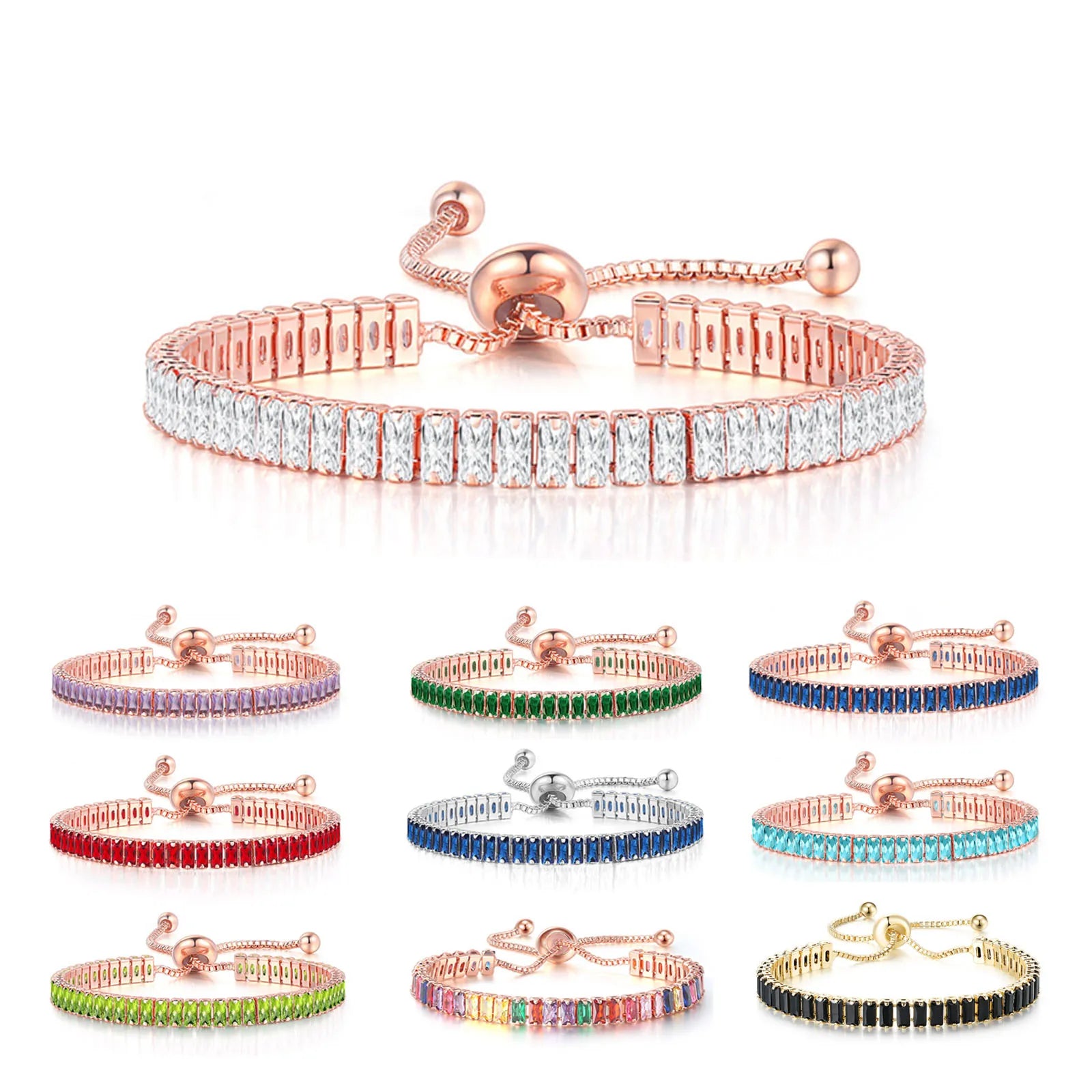 Princess Cut Tennis Bracelet Wholesale High-quality 18K Gold Plated Classical Trendy Women Jewelry 2.5x5mm Rectangle Zircon