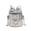 Mini Small Bag Children's Bag Girl's Bow Diamond Grid Chain Folded Korean Edition Bucket Bag