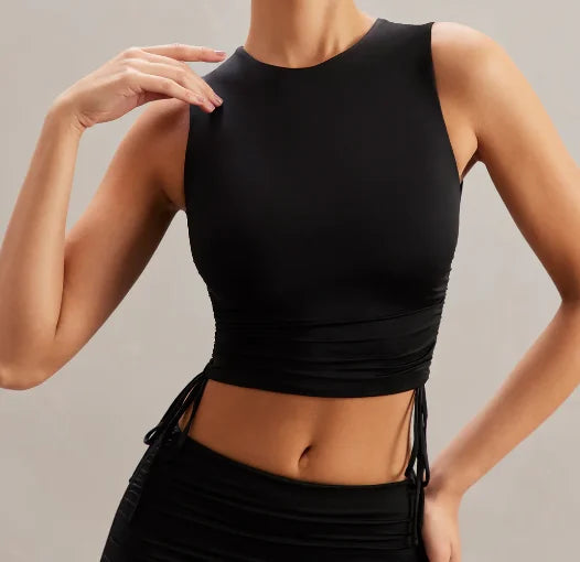 Custom Logo High Quality Women Sport Wear Gym Casual Drawstring Ruched Crop Tank Tops