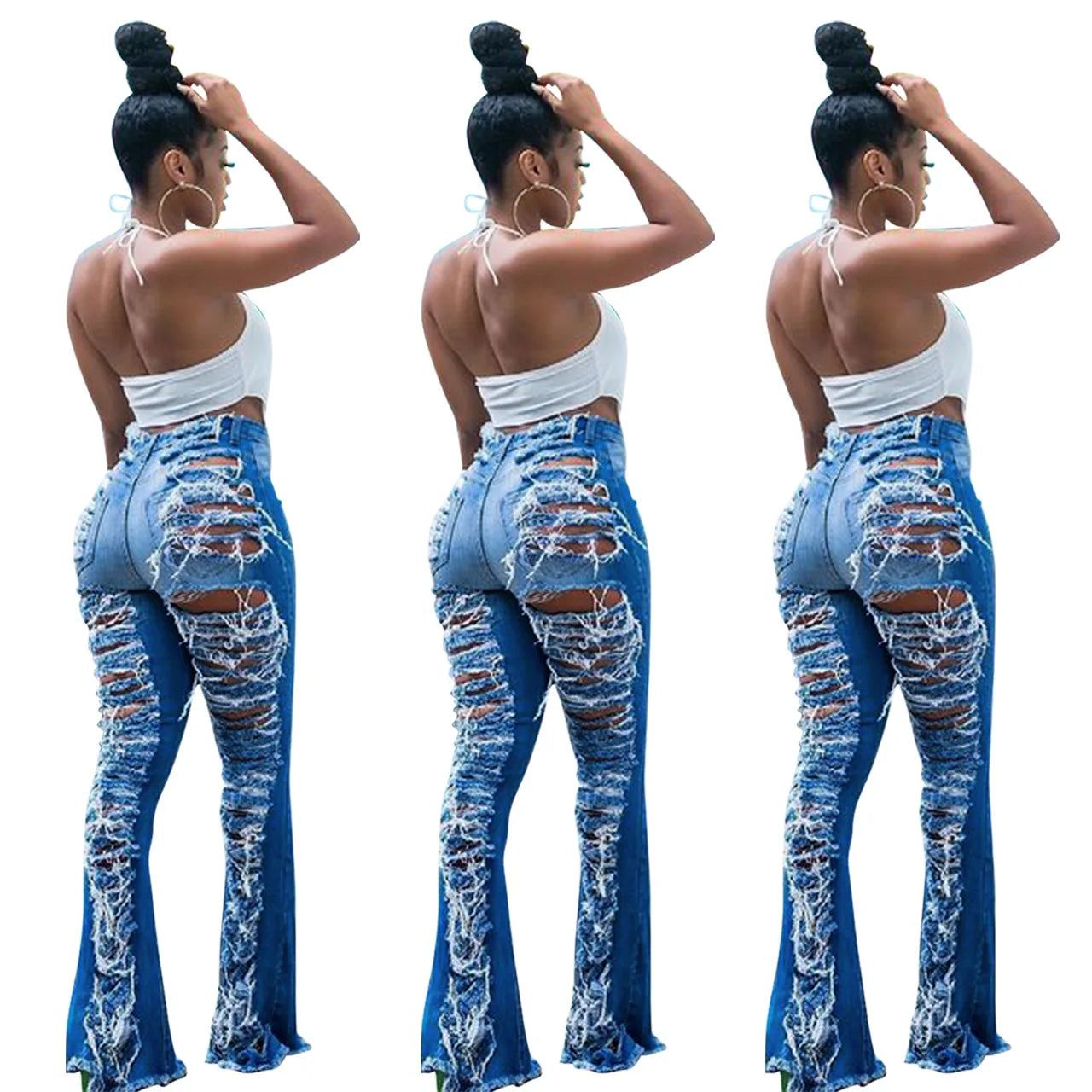 Custom Logo Printed Mujer Stylish Ripped Jeans Blue Loose Fashion Women High Waist New Baggy Jeans Women Pants Casual Jeans