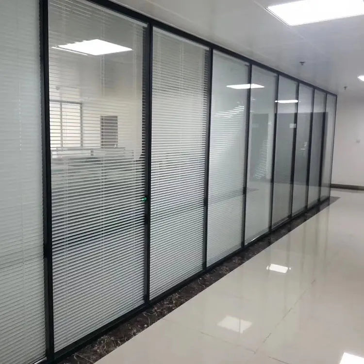 Modern Office Wood Partition Doors with Single Double Glaze Frosted Glass Wall Free Design for Schools Factory Aluminium Profile