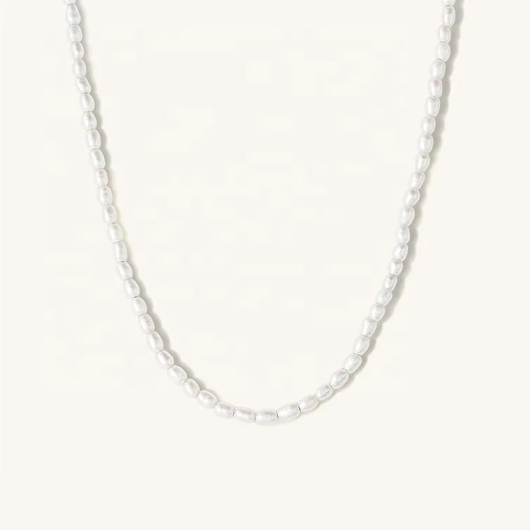 14/18K Gold Plated 925 Sterling Silver Dainty Natural Real Freshwater Rice Beaded Pearl Fashion Jewelry Necklace for Women