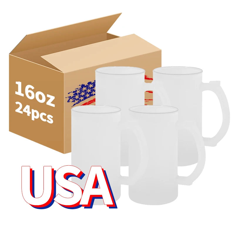 RTS USA Warehouse 24pcs/ctn Frosted Beer Mug Sublimation 16oz Frosted Beer Mug Glass Frosted 16oz Beer Mug