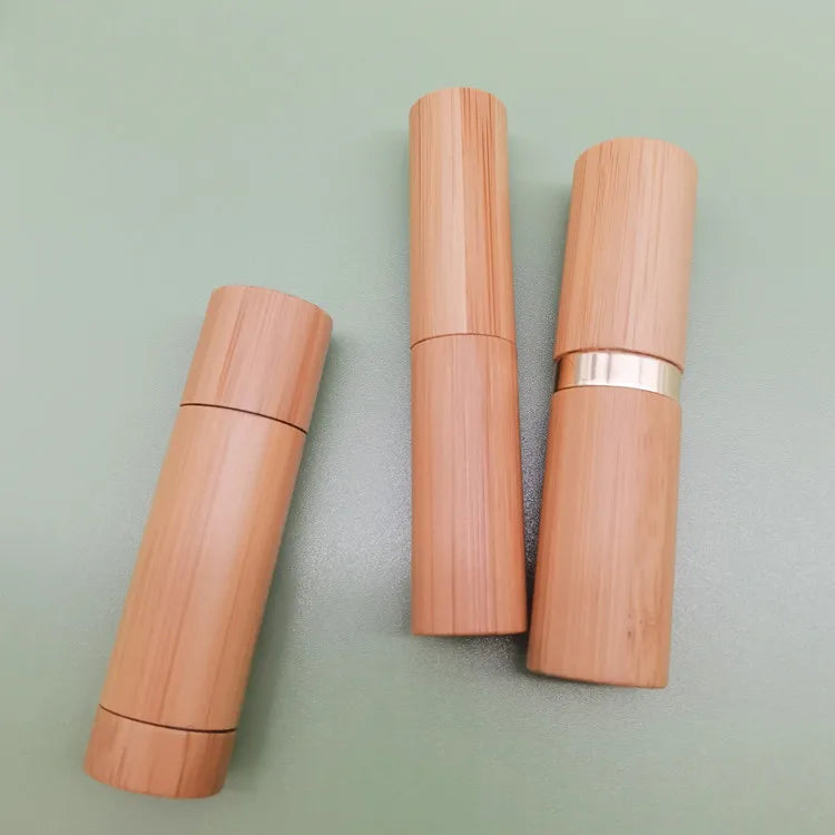Eco-friendly 5ml  8ml Bamboo Cover Lipstick Tubes for Cosmetic Balm in Stock Bamboo Wood Round Empty Make up Eco Lipstick