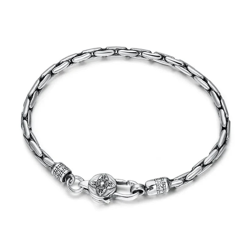 BOCAI Trendy Retro Bamboo Bracelet S925 Sterling Silver Sequin Chain Fine Chain Link Jewelry Accessories for Men Women