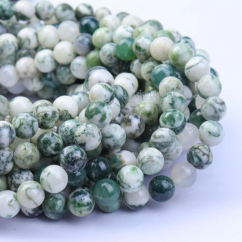 Wholesale Natural Round Tree Agate Loose Gemstone Dendritic Agate Beads for DIY Jewelry Making 4mm 6mm 8mm 10mm 12mm 38CM