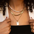 18K Real Gold Plated Fresh Water Pearl Stainless Steel Choker Necklace Cuban Link Chain Beads Necklace Jewelry for Women