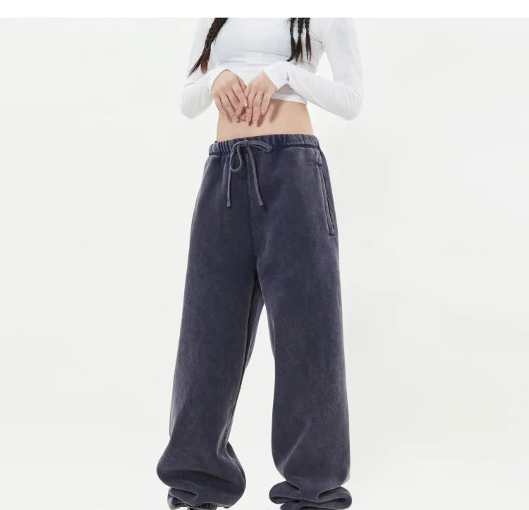 Wholesale Loose Jogger Wide Leg Casual Pants Custom Heavyweight Cotton Y2K Vintage Washed Sweatpants for Women