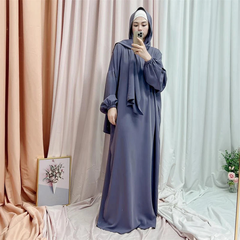 Wholesale Jilbab Abaya Long Dress Solid Color Nida Fabric Hoodie Prayer Abaya Dress Modest Muslim Abaya with Hoodie