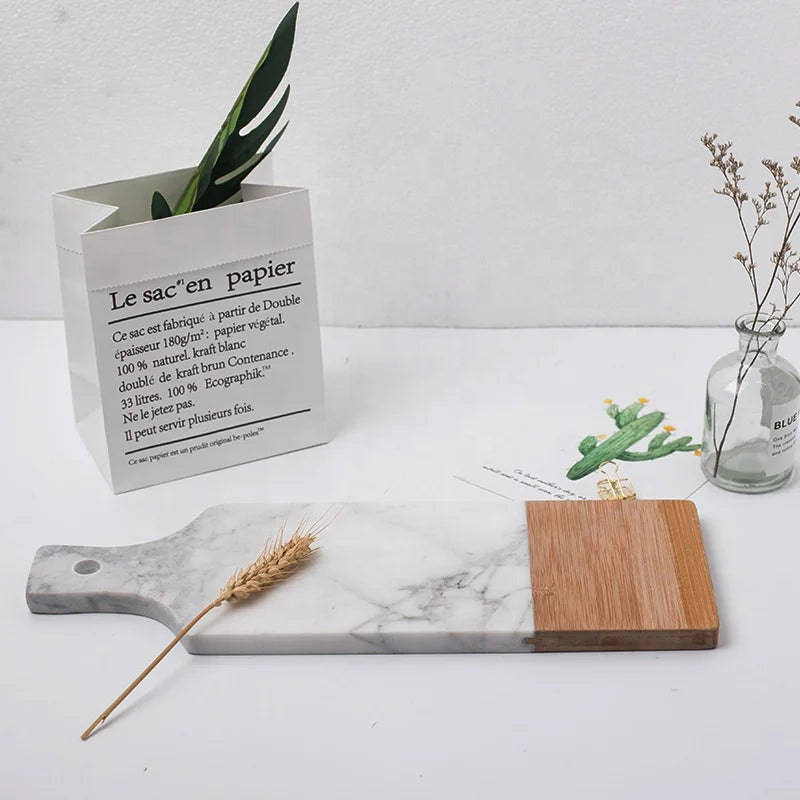 Wooden Marble Stone Splicing Display Board Creative Wood Cheese Cutting Chopping Board Rectangle Marble and Wood Serving Board