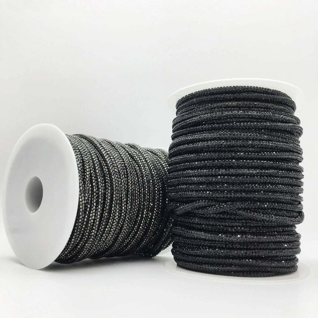 SINONG 6-row Crystal Decorative Shoelaces DIY Rope Rhinestone Black Round Tube Glass Bow Rhinestone