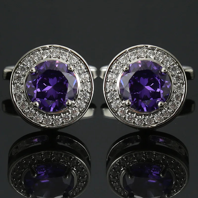 Men's Luxury Round Rhinestone Crystal Cufflinks French Shirt Cuff Links Men Business Banquet Party Wedding Anniversary Gifts