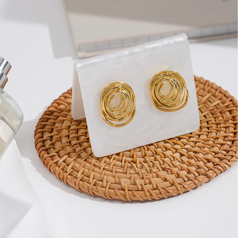 Waterproof 18K Gold Plated Stainless Steel Jewelry Geometric Coil Oval Stud Earrings Wholesale for Woman Earrings E241629